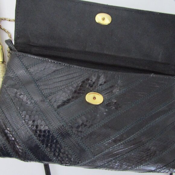 Exotic Snakeskin Purse Clutch Crossbody Shoulder Gold Chain Bag Vintage - Picture 7 of 8